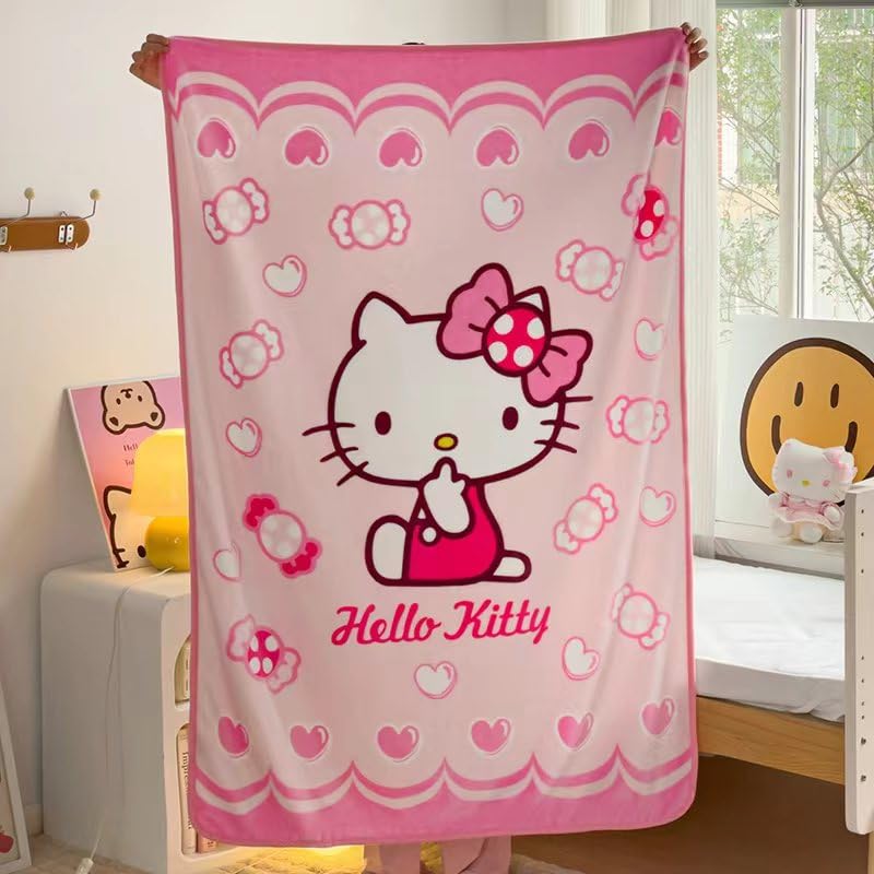 Kawaii Cartoon Cat Pink Plush Blanket Throw