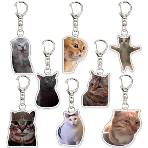 Kawaii Cat Meme Keychain Set - 8 Pcs