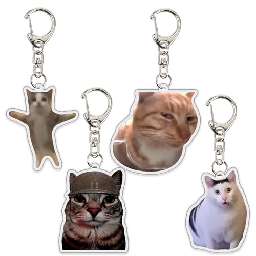 Kawaii Cat Meme Keychain Set - 8 Pcs