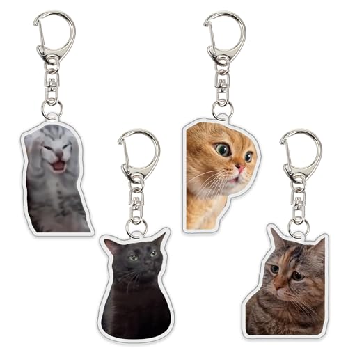 Kawaii Cat Meme Keychain Set - 8 Pcs