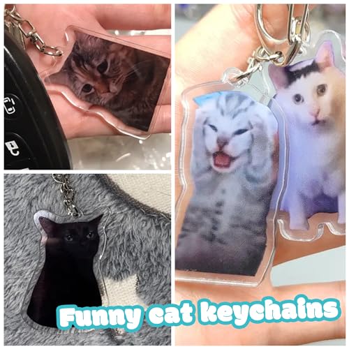 Kawaii Cat Meme Keychain Set - 8 Pcs