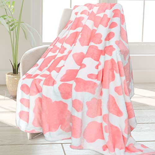 Kawaii Strawberry Cow Print Fleece Throw Blanket
