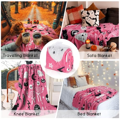 Cute Kawaii Ghost Skeleton Halloween Plush Blanket