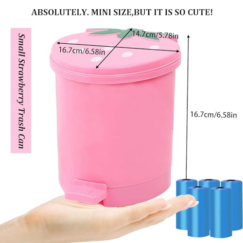 Kawaii Strawberry Trash Can with Lid and Bags