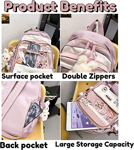 Kawaii Purple Backpack with Cute Card Plush Pendant