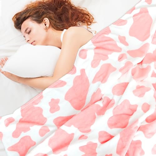 Kawaii Strawberry Cow Print Fleece Throw Blanket