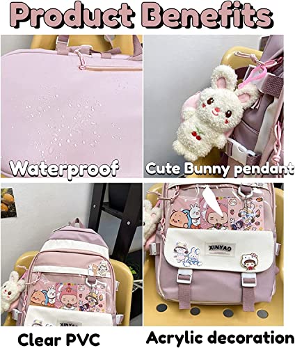Kawaii Purple Backpack with Cute Card Plush Pendant