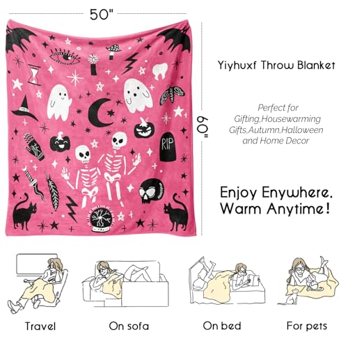 Cute Kawaii Ghost Skeleton Halloween Plush Blanket