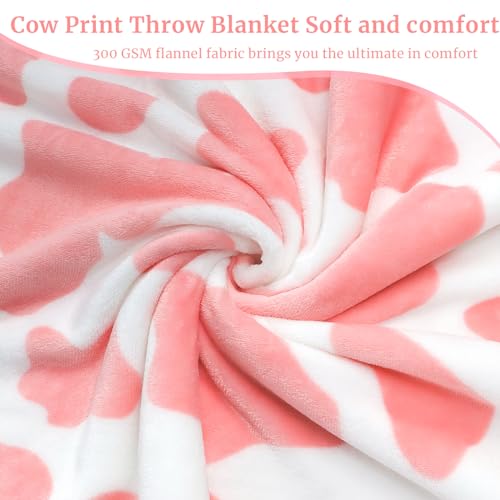 Kawaii Strawberry Cow Print Fleece Throw Blanket