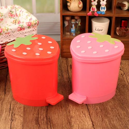 Kawaii Strawberry Trash Can with Lid and Bags