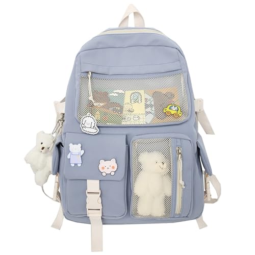 Kawaii Cute Backpack with Plush Pendant & Pins