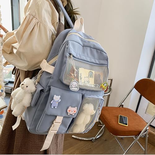 Kawaii Cute Backpack with Plush Pendant & Pins
