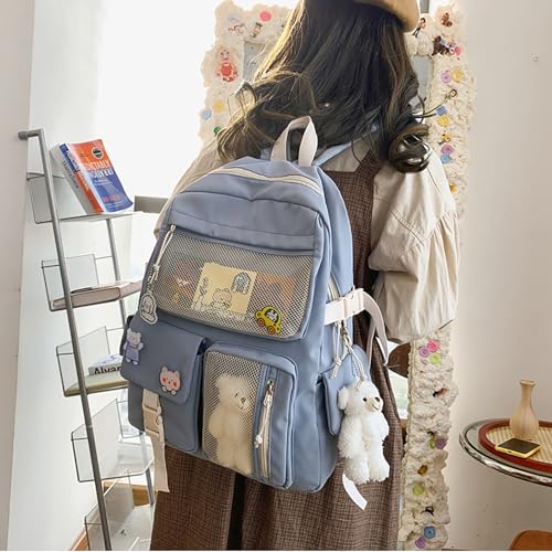 Kawaii Cute Backpack with Plush Pendant & Pins