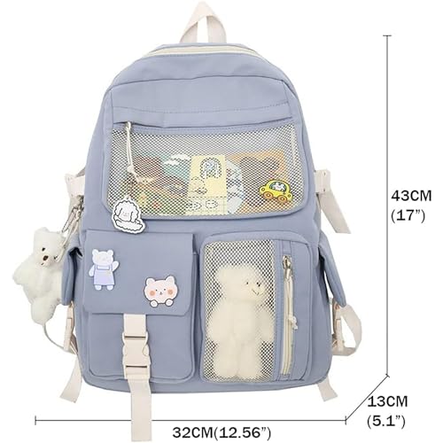 Kawaii Cute Backpack with Plush Pendant & Pins
