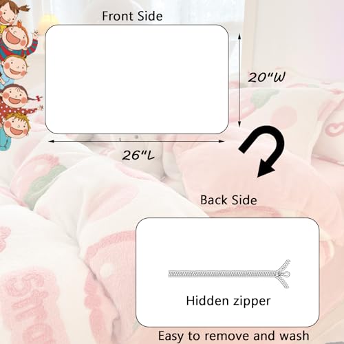 Pink Kawaii Strawberry Plush Pillowcase Set