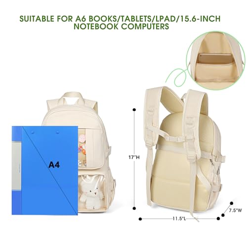 Kawaii Beige Backpack with Cute Pins & Pendant