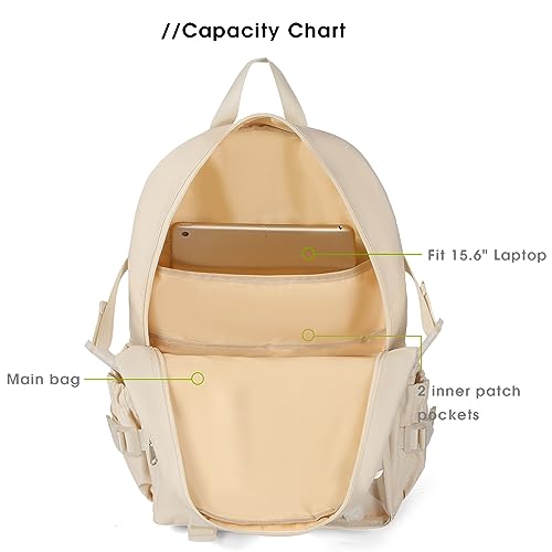 Kawaii Beige Backpack with Cute Pins & Pendant