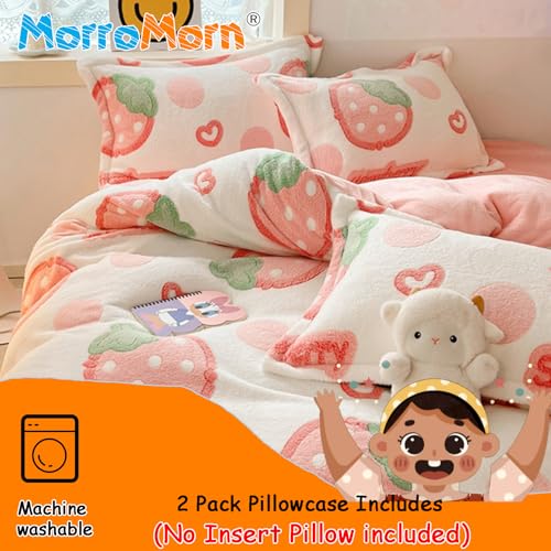 Pink Kawaii Strawberry Plush Pillowcase Set