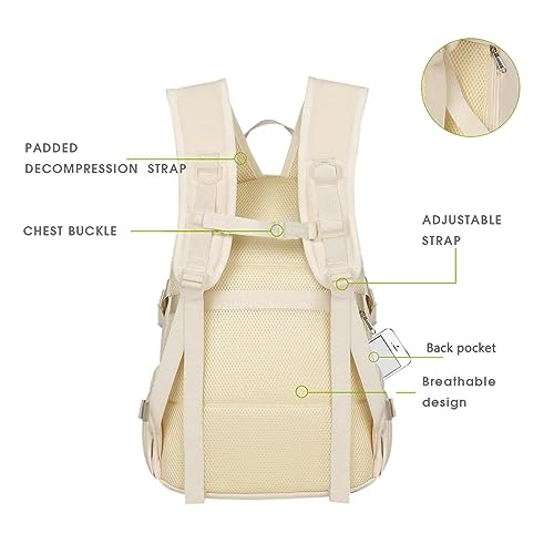 Kawaii Beige Backpack with Cute Pins & Pendant