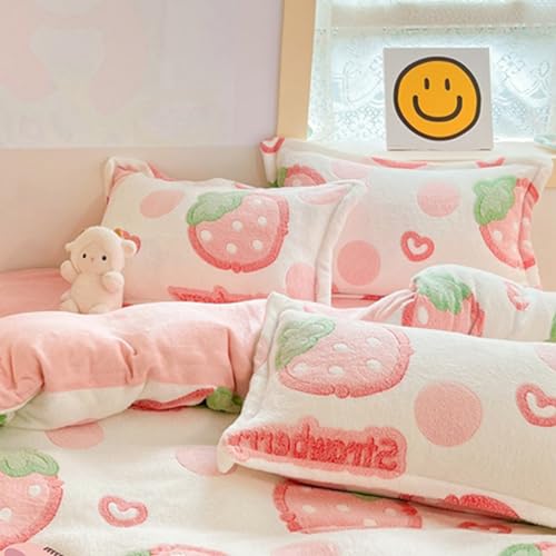 Pink Kawaii Strawberry Plush Pillowcase Set