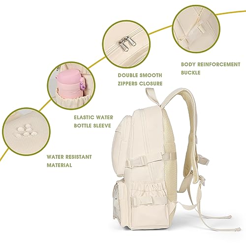 Kawaii Beige Backpack with Cute Pins & Pendant