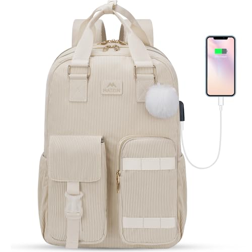 Kawaii Corduroy Backpack with USB Charging Port