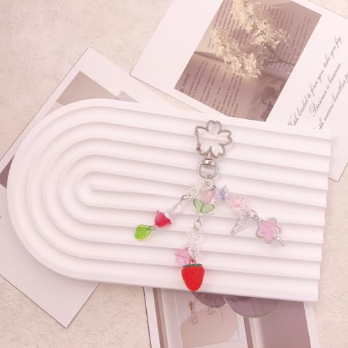 Kawaii Strawberry Bear Guitar Keychain Charm