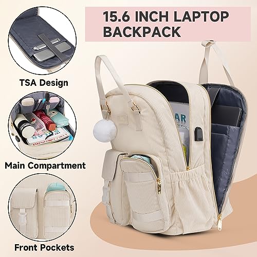 Kawaii Corduroy Backpack with USB Charging Port