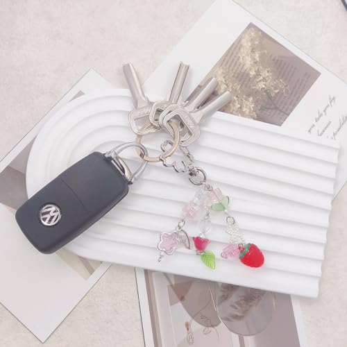 Kawaii Strawberry Bear Guitar Keychain Charm