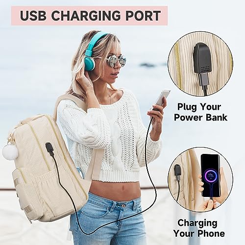 Kawaii Corduroy Backpack with USB Charging Port