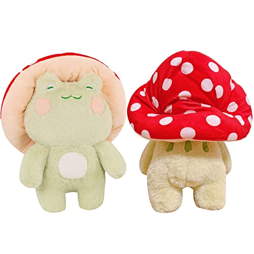 Cute 10" Kawaii Frog Plush with Mushroom Hat