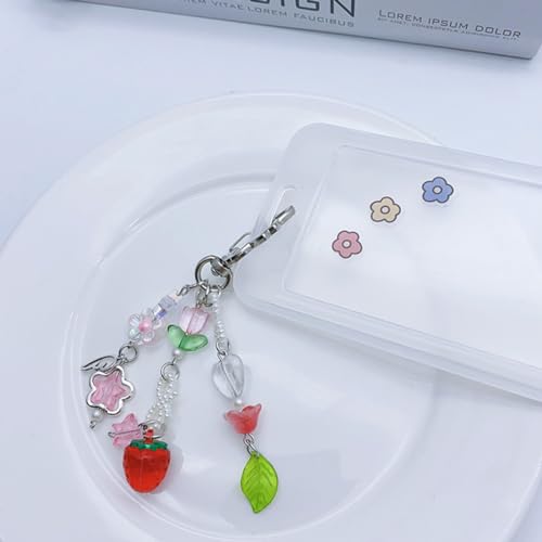 Kawaii Strawberry Bear Guitar Keychain Charm