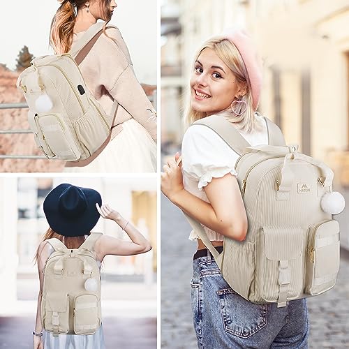 Kawaii Corduroy Backpack with USB Charging Port