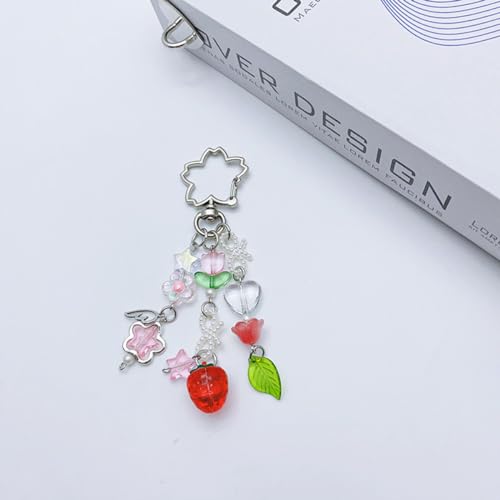 Kawaii Strawberry Bear Guitar Keychain Charm