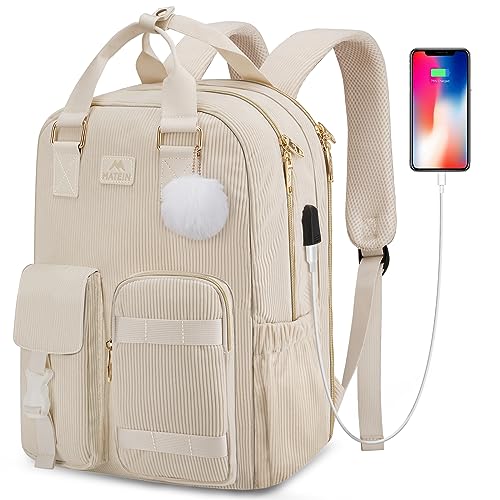 Kawaii Corduroy Backpack with USB Charging Port