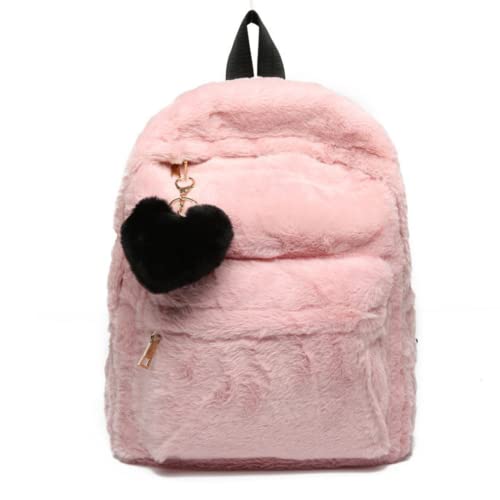 Kawaii Fuzzy Plush Backpack for Teens (Pink)