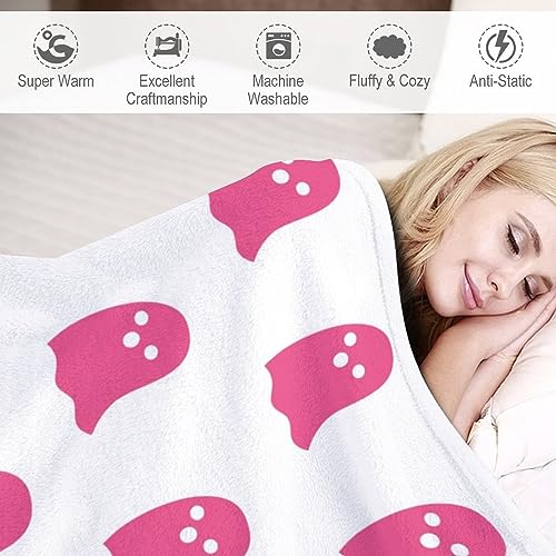 Kawaii Pink Ghost Reversible Plush Throw Blanket