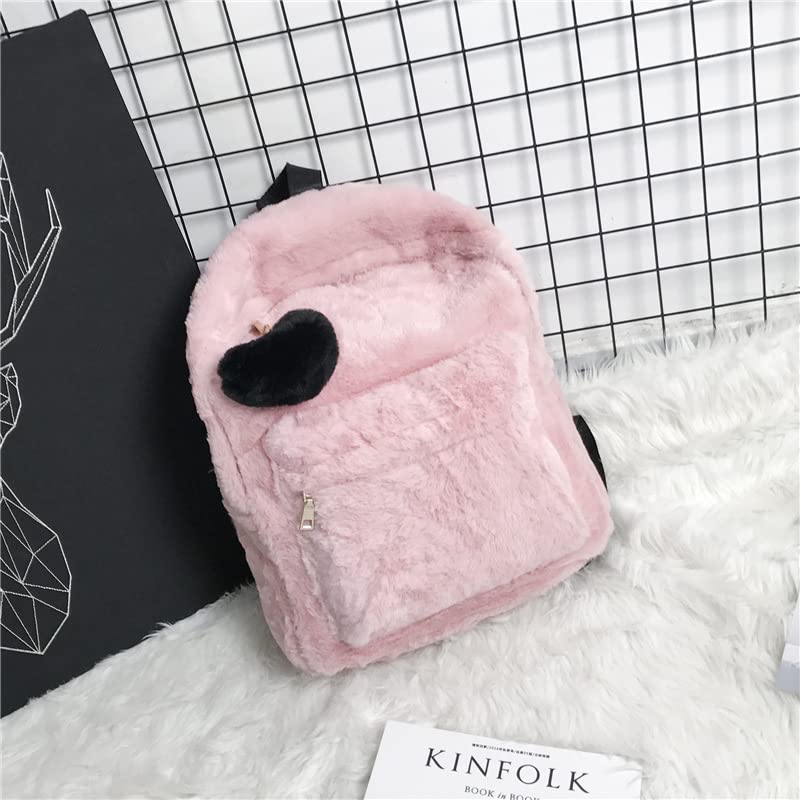 Kawaii Fuzzy Plush Backpack for Teens (Pink)