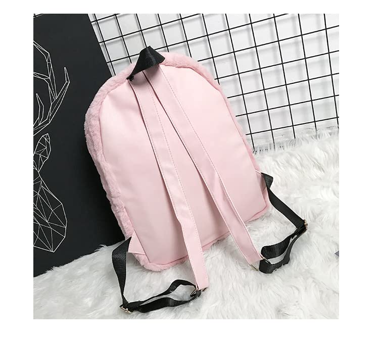 Kawaii Fuzzy Plush Backpack for Teens (Pink)