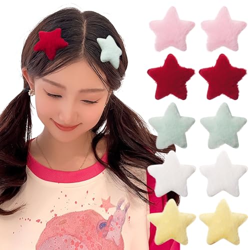 Kawaii Fluffy Star Hair Clips - 10 Pcs Set