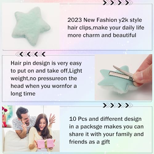 Kawaii Fluffy Star Hair Clips - 10 Pcs Set