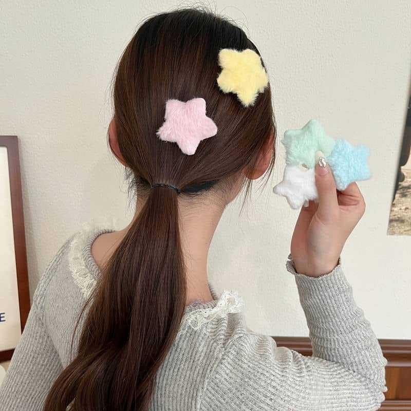 Kawaii Fluffy Star Hair Clips - 10 Pcs Set