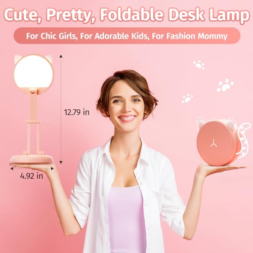 Kawaii Pink Foldable Desk Lamp with 9 Brightness