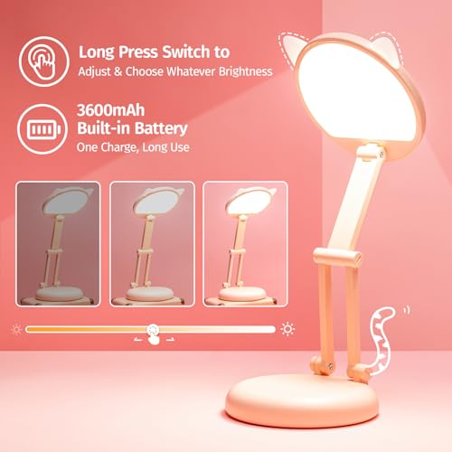 Kawaii Pink Foldable Desk Lamp with 9 Brightness