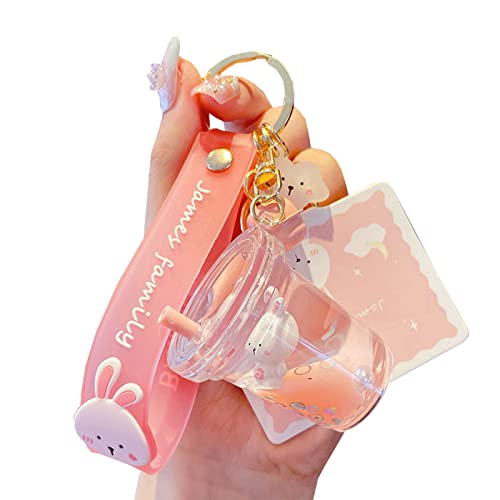Kawaii Floating Rabbit Milk Tea Keychain Pendant