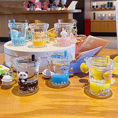 Kawaii Floating Rabbit Milk Tea Keychain Pendant