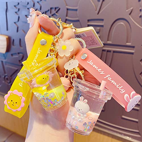 Kawaii Floating Rabbit Milk Tea Keychain Pendant