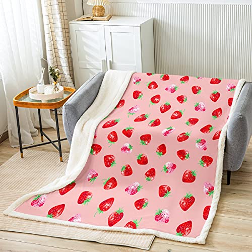 Strawberry Kawaii Plush Throw Blanket 50"x60