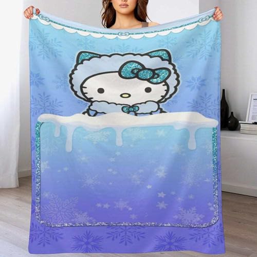 Kawaii Kitty Fleece Blanket - Soft Cartoon Plush