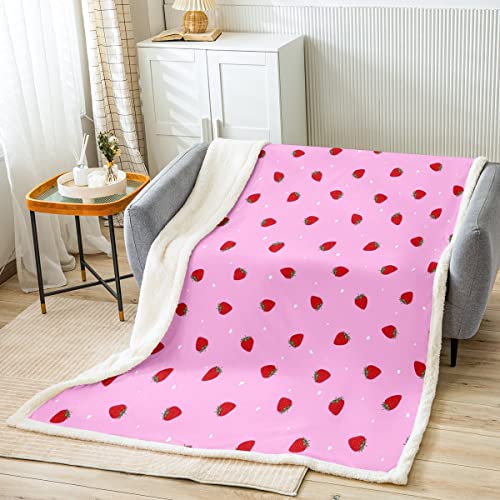 Kawaii Strawberry Plush Throw Blanket for All